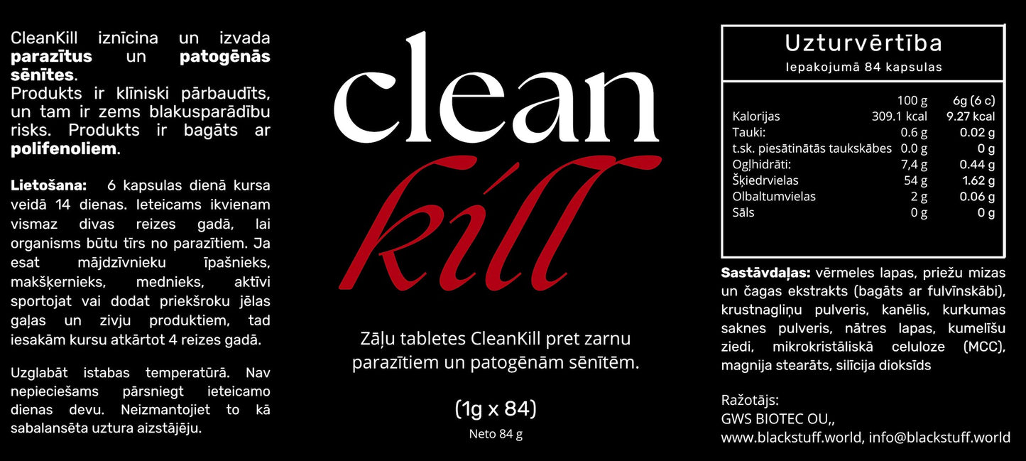 Clean Kill - pretparazītu zāļu tabletes sula microculturelab