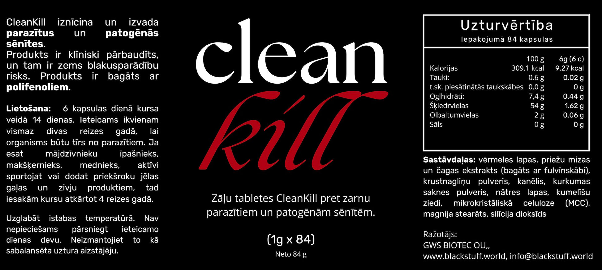 Clean Kill - pretparazītu zāļu tabletes sula microculturelab 